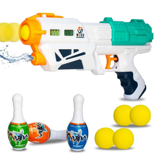 3 in 1 Bowling & Water Shooting Gun with Soft Foam Balls Bullets