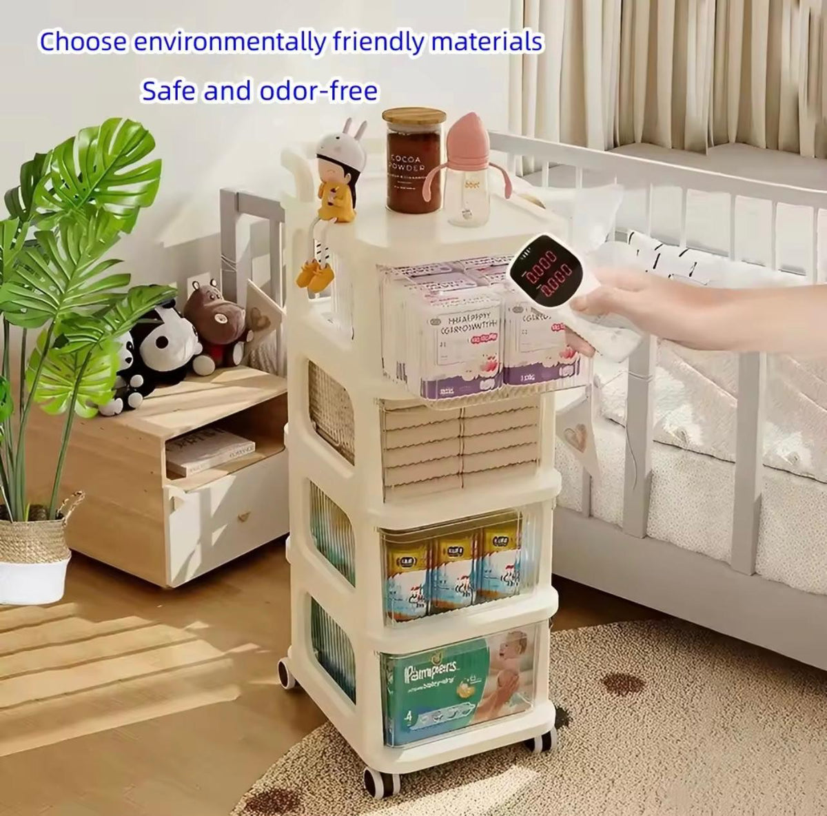 4-Tier Drawer Storage Organizer Cabinet Wheels Options