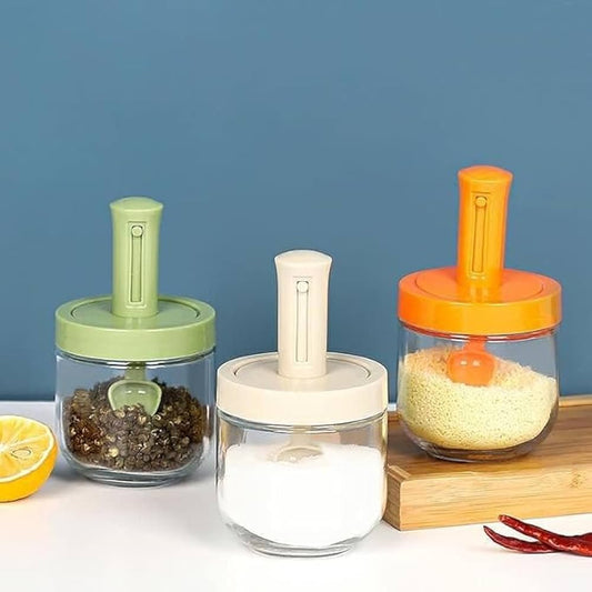 Glass Spice Jar with Built-in Spoon