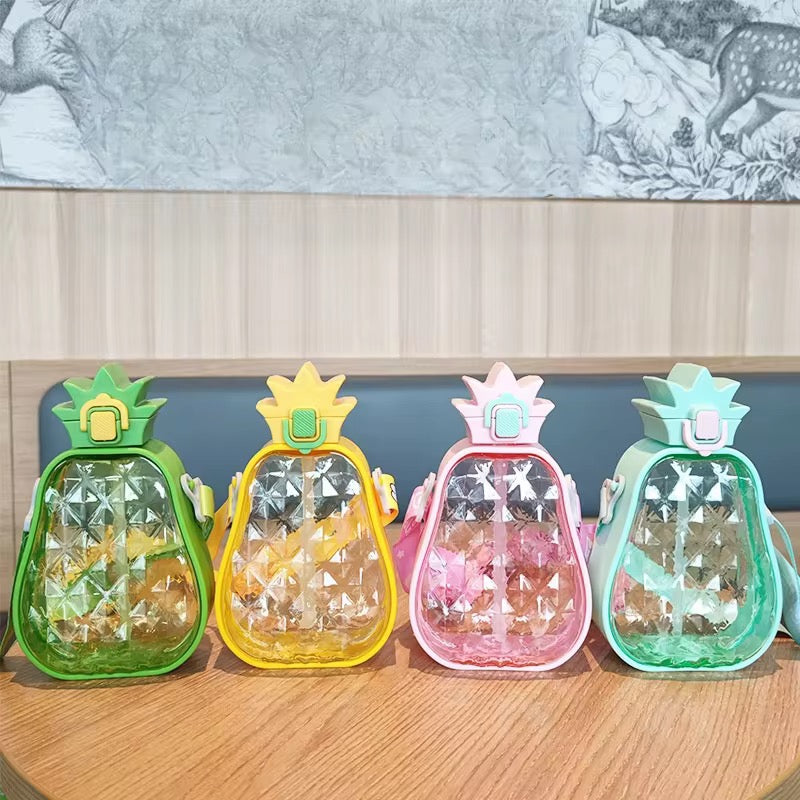 Pineapple Water Bottle With Straw & Rope 600 ML