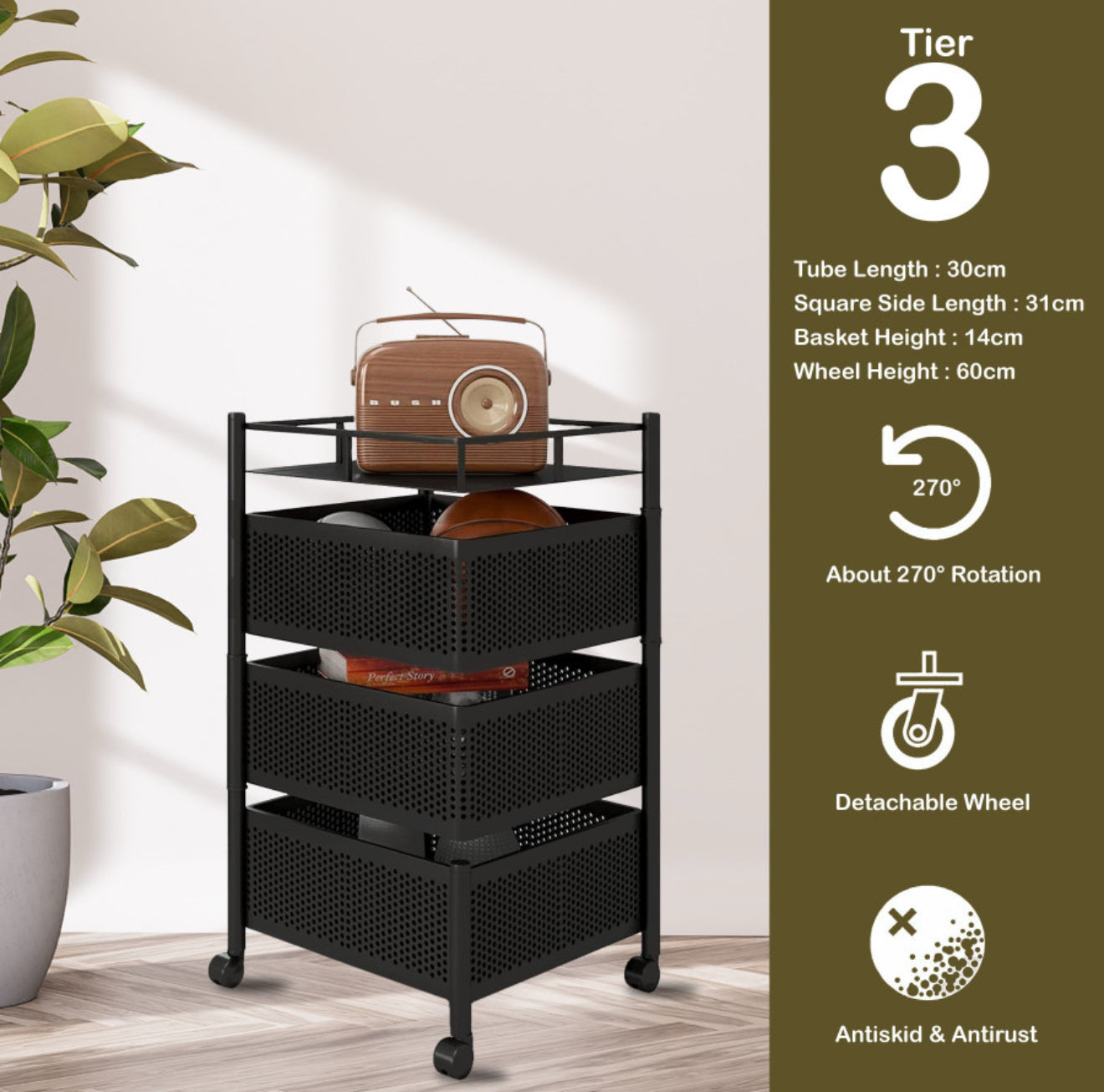 3 Layer Square Multipurpose Trolley