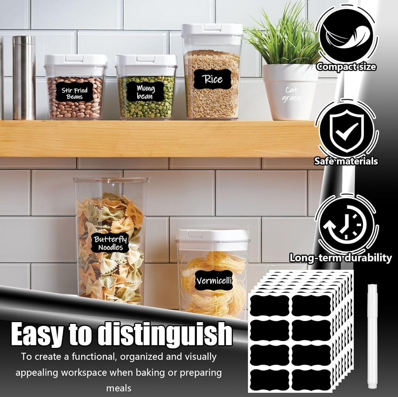 Waterproof Chalkboard Label Stickers With White Marker Pen,