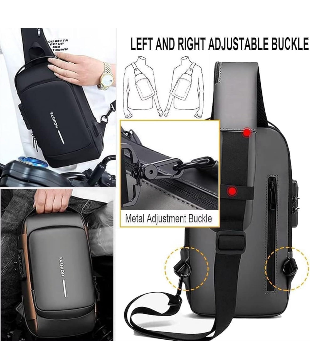 Chest Bag Sling Bag With USB Charging Port
