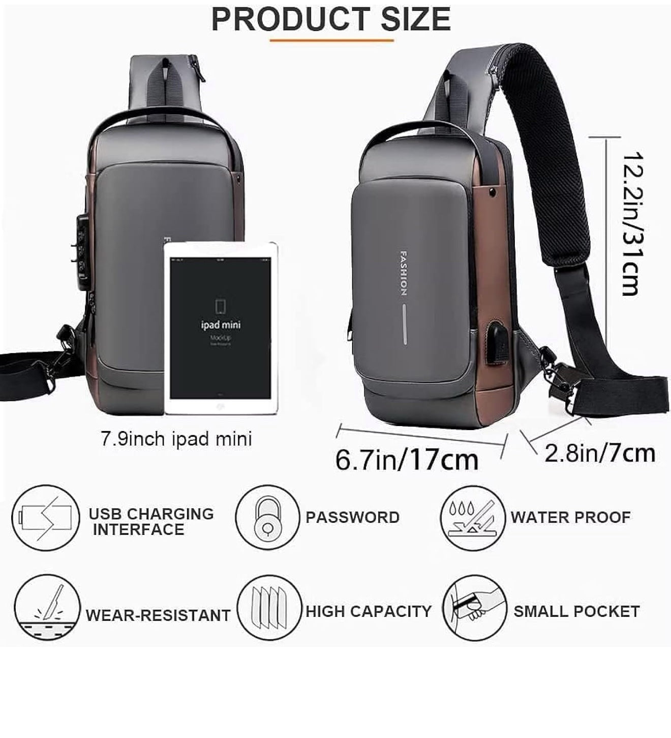 Chest Bag Sling Bag With USB Charging Port