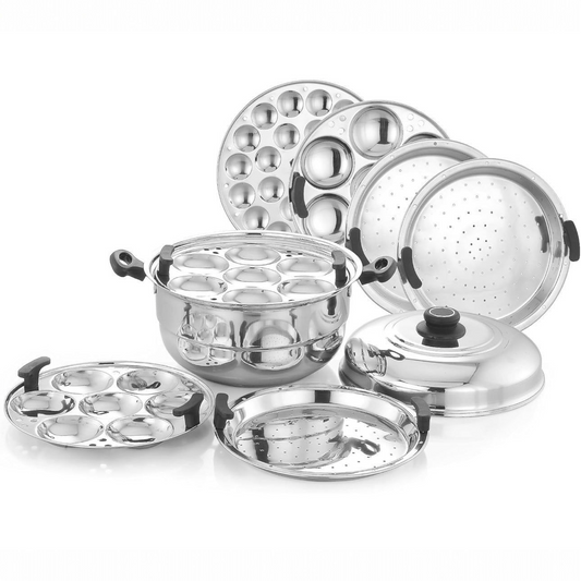Stainless Steel Multi Idly Pot With Lid Gas & Induction Compitable