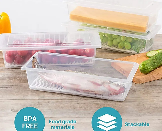 Fridge Box With Drainer (Pack Of 2 )