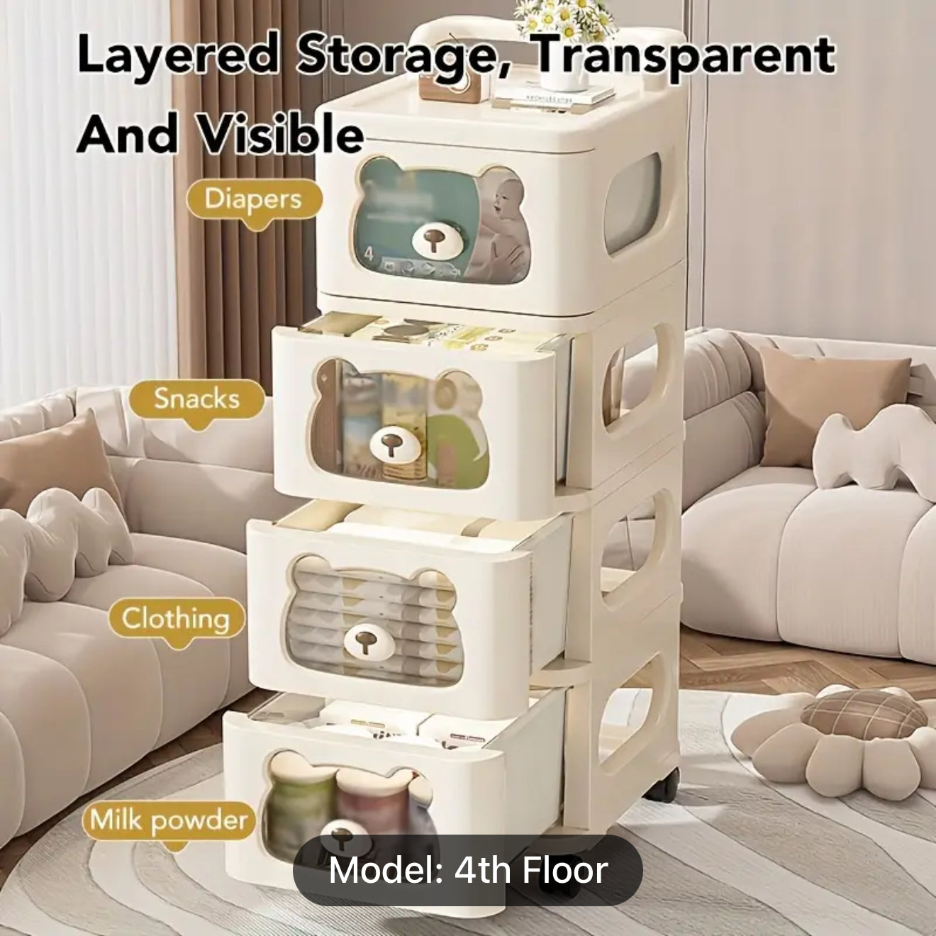 Multi Layer Storage Rack With Transparent Drawers -4 Layer
