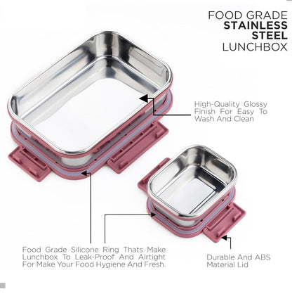 Stainless Steel Insulated Leak-Proof Lunch Box with Unbreakable Lid (1000ML + 200 ML)