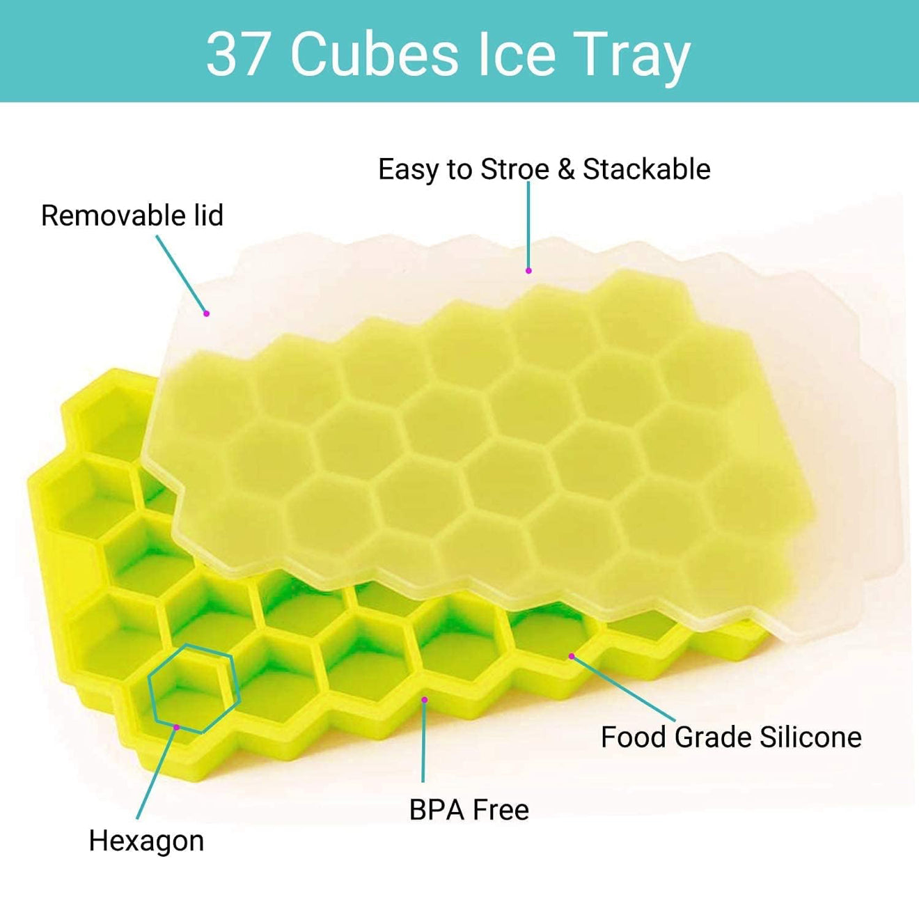 Silicone Honeycomb 37 Cavity Ice Cube Tray With Lid