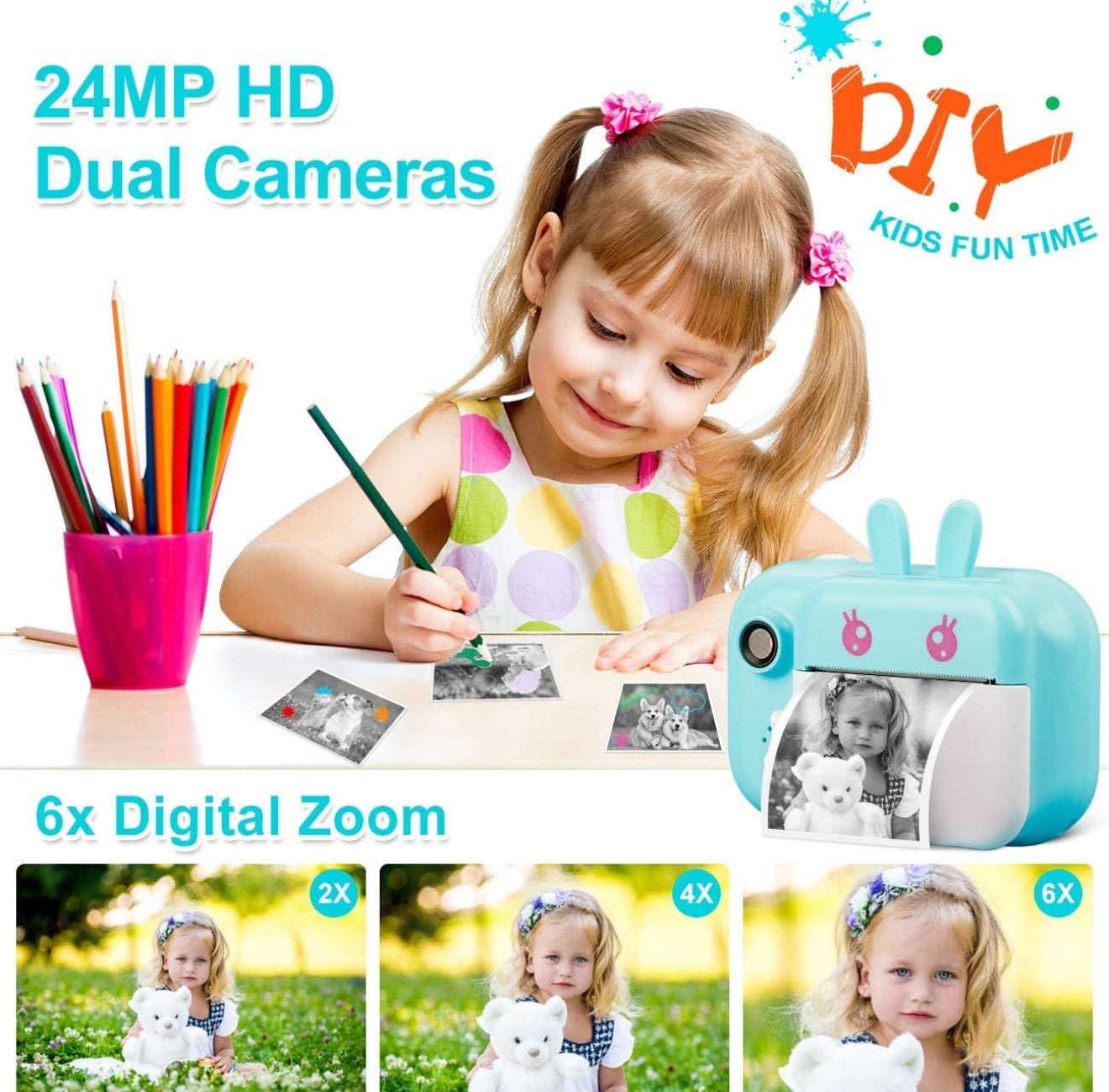 24MP Digital Mini Instant Photo Printer Camera with Print Paper