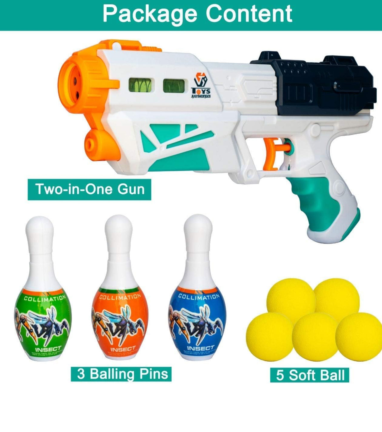 3 in 1 Bowling & Water Shooting Gun with Soft Foam Balls Bullets