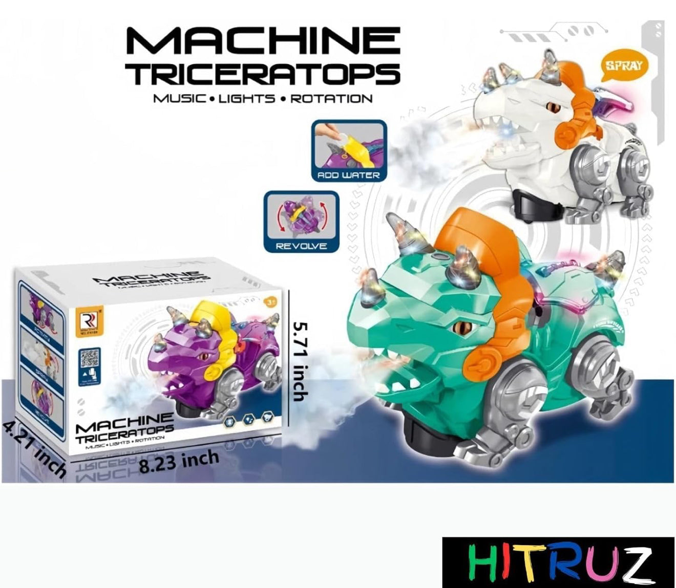 Dinosaur Spray Toy for Kids | Moving Triceratops Car
