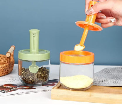 Glass Spice Jar with Built-in Spoon