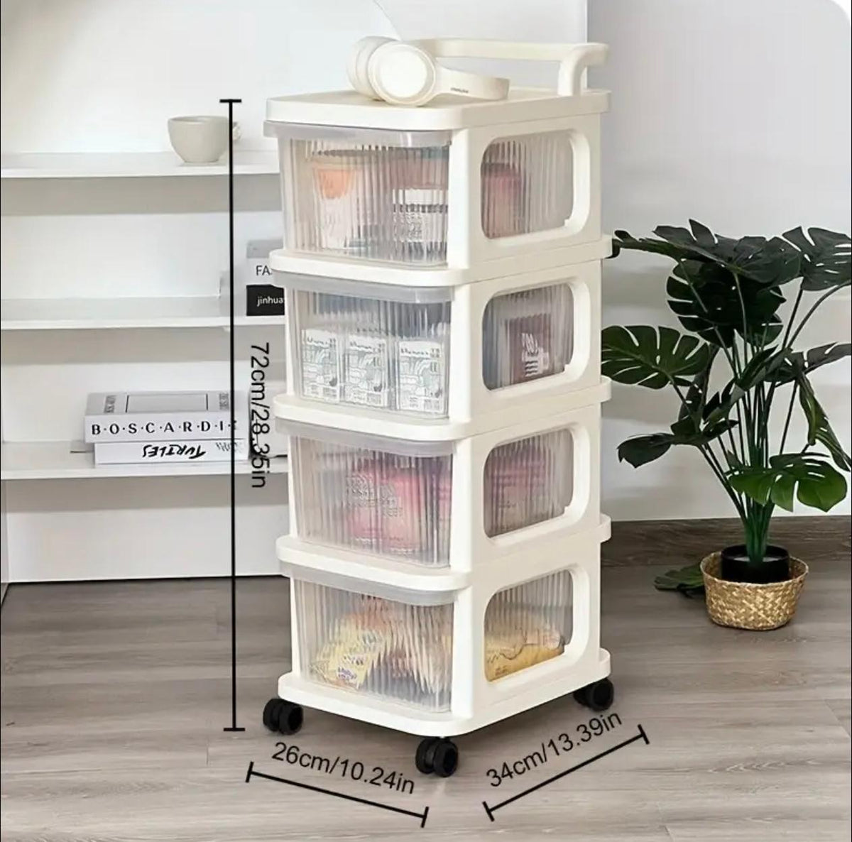 4-Tier Drawer Storage Organizer Cabinet Wheels Options