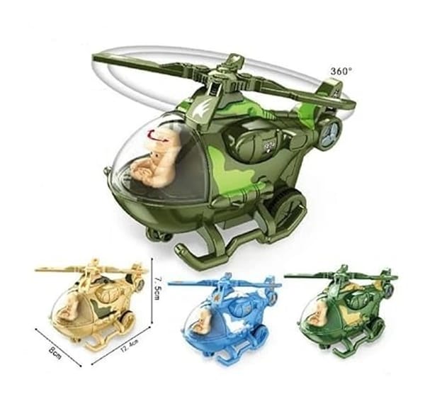 Friction Army Helicopter Toy with Moving Pilot Push and Go