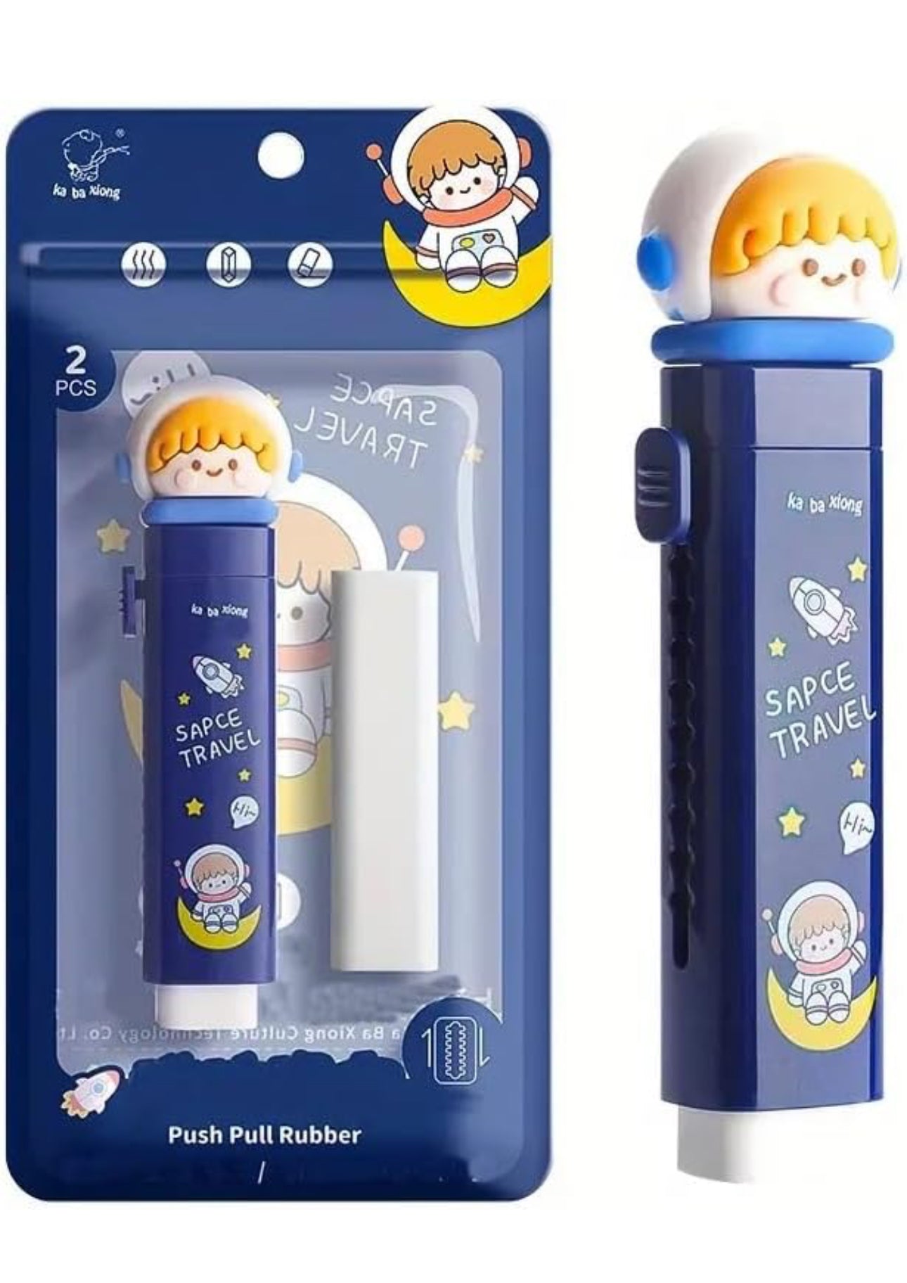 Sliding Retractable Erasers | Cute Cartoon Pattern Erasers for Kids
