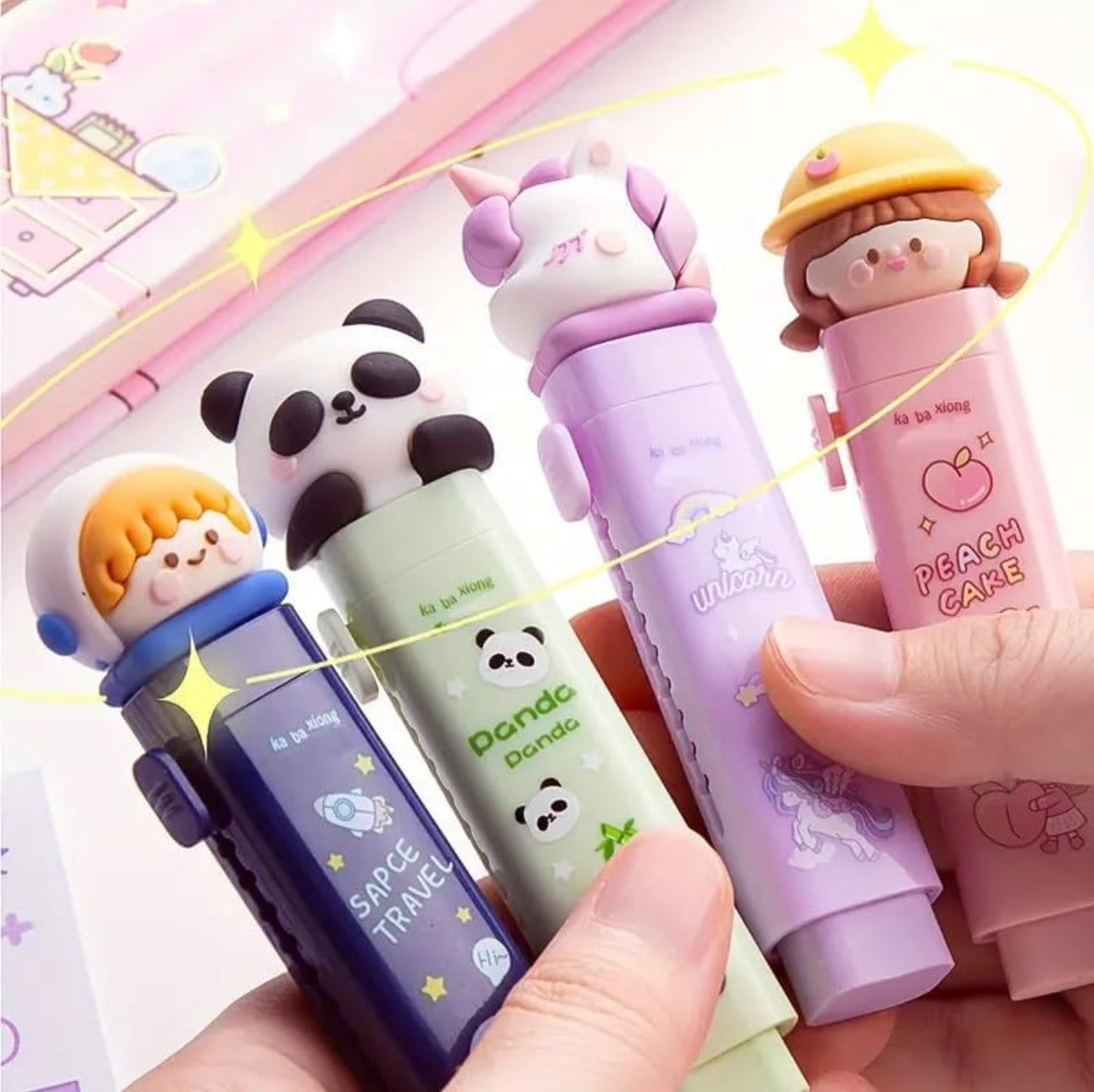 Sliding Retractable Erasers | Cute Cartoon Pattern Erasers for Kids
