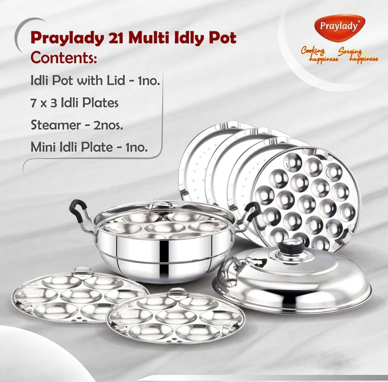 Stainless Steel Multi Idly Pot With Lid Gas & Induction Compitable