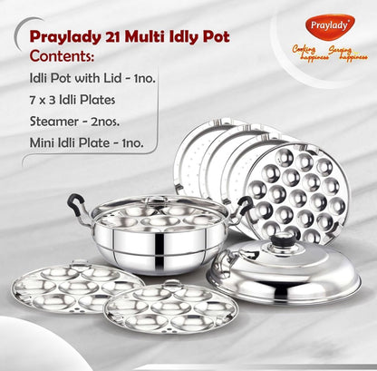 Stainless Steel Multi Idly Pot With Lid Gas & Induction Compitable