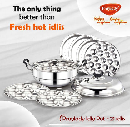 Stainless Steel Multi Idly Pot With Lid Gas & Induction Compitable
