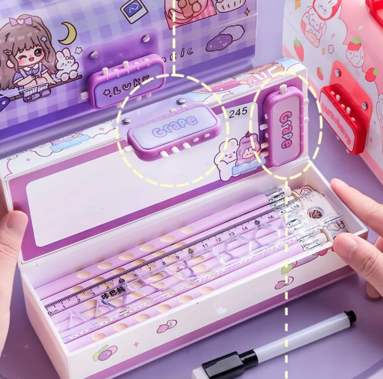 Pen & Pencil Box-Suitcase Style Password Lock