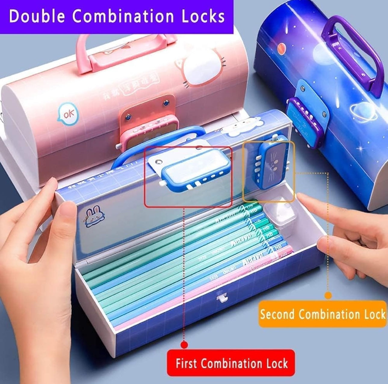 Pen & Pencil Box-Suitcase Style Password Lock
