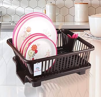 Plastic Kitchen Sink Dish Rack Drainer Drying Rack Washing Basket with Tray