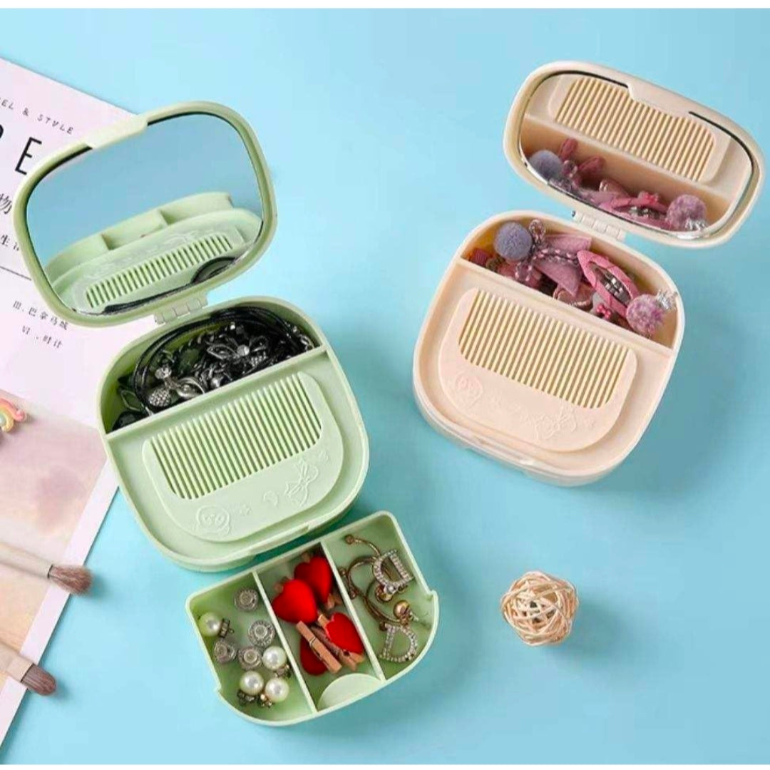 Portable Makeup Storage Box with Mirror & Comb