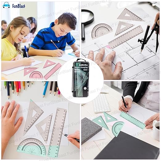 Colour Changing Protractor And Ruler Sets 4 In 1