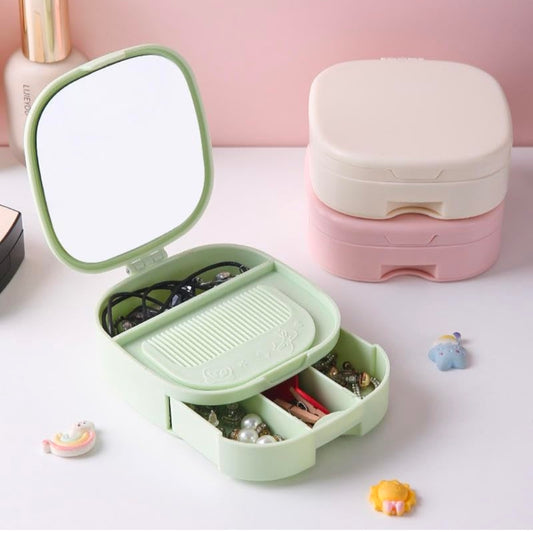 Portable Makeup Storage Box with Mirror & Comb
