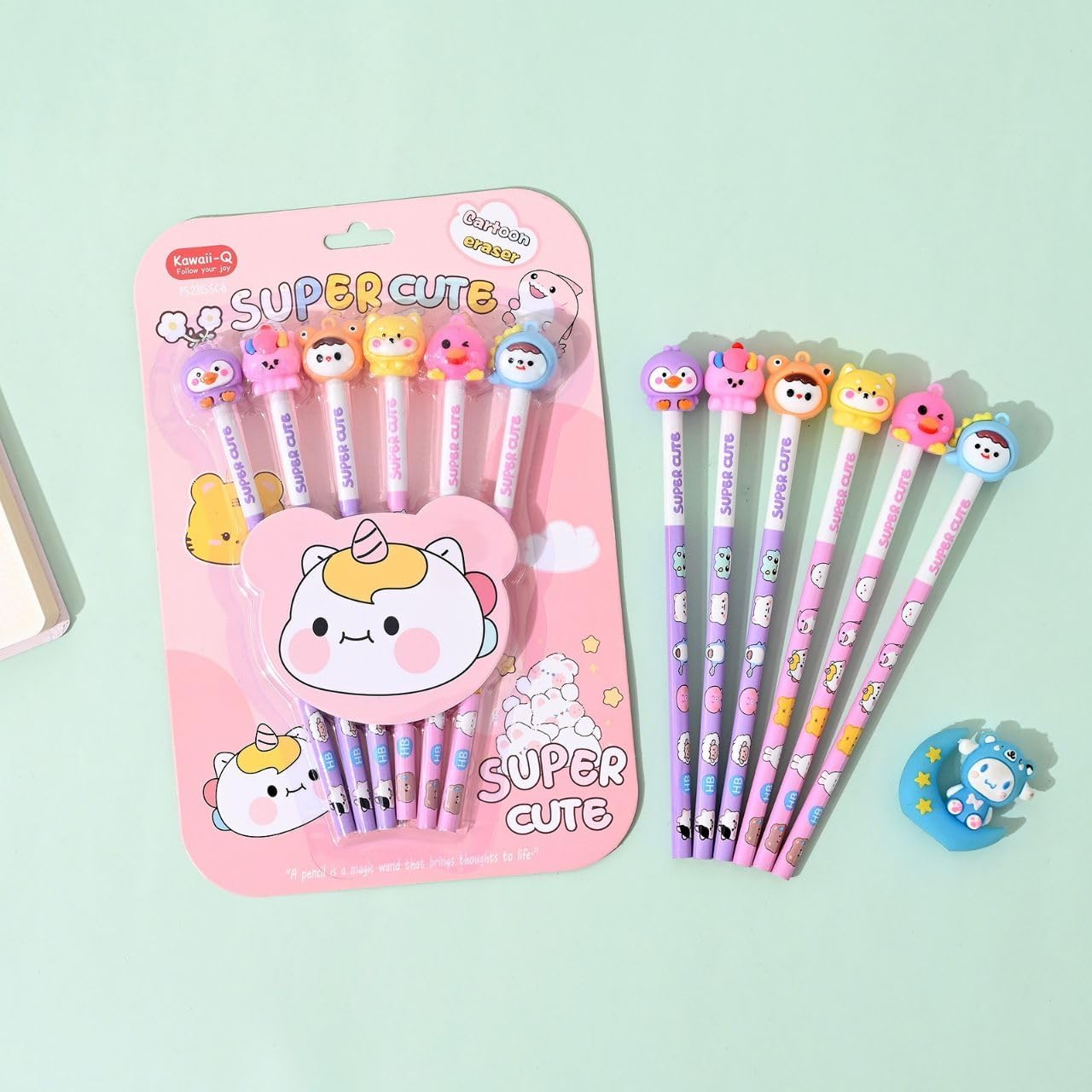 6 Piece Unicorn Pencil Eraser Set