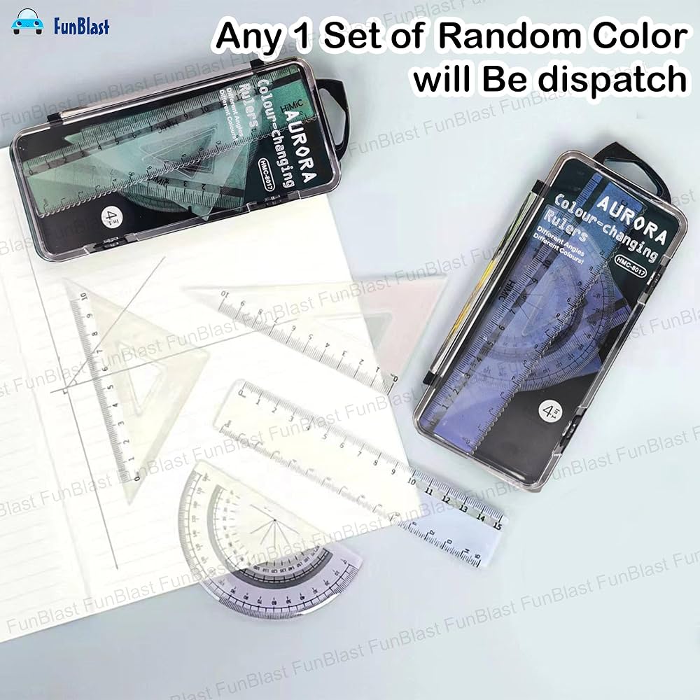 Colour Changing Protractor And Ruler Sets 4 In 1