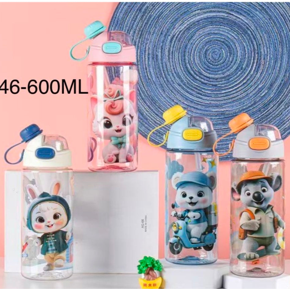 Plastic 2 in 1 Sipper & Non-Sipper Water Bottle 600ml