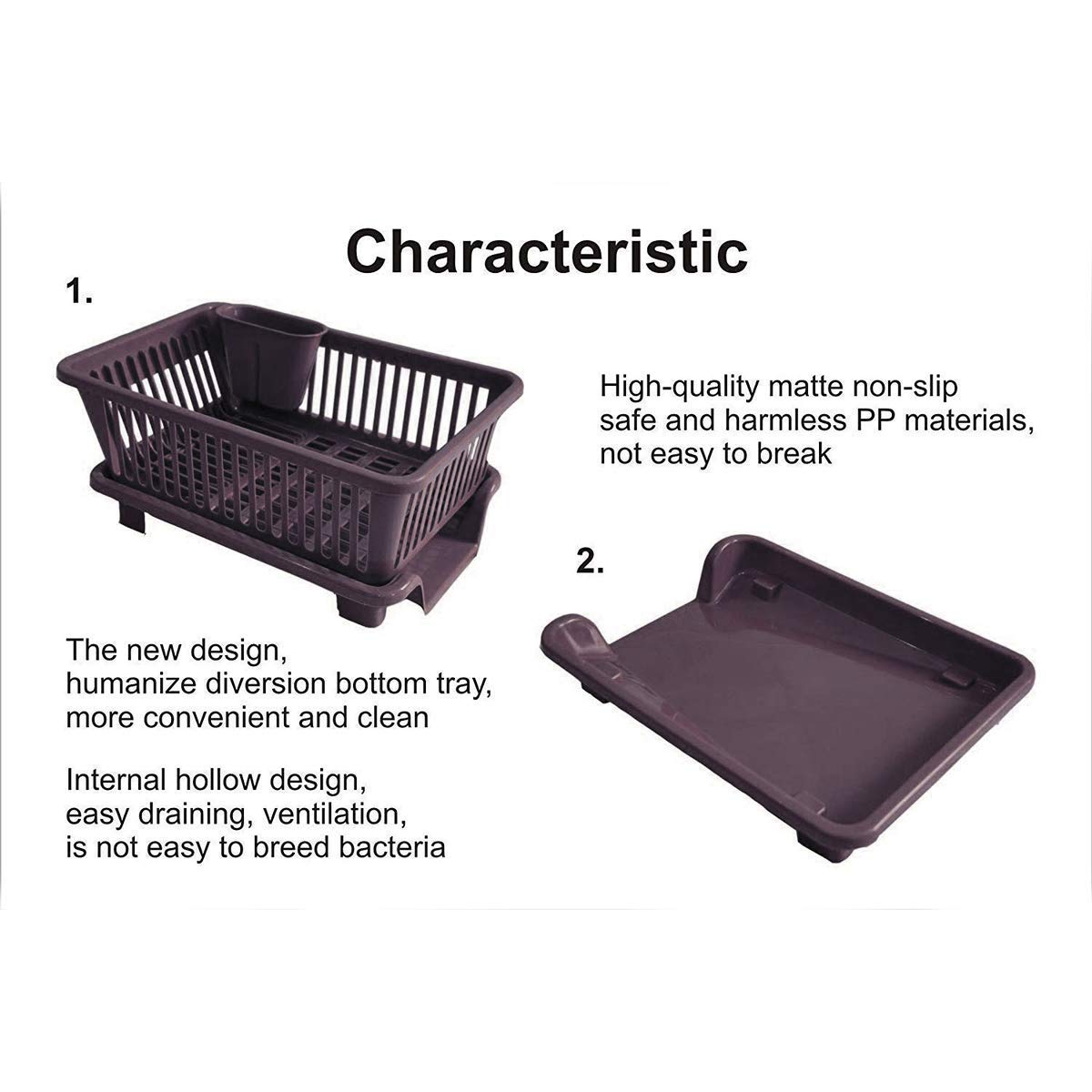 Plastic Kitchen Sink Dish Rack Drainer Drying Rack Washing Basket with Tray