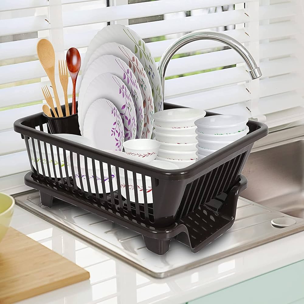 Plastic Kitchen Sink Dish Rack Drainer Drying Rack Washing Basket with Tray